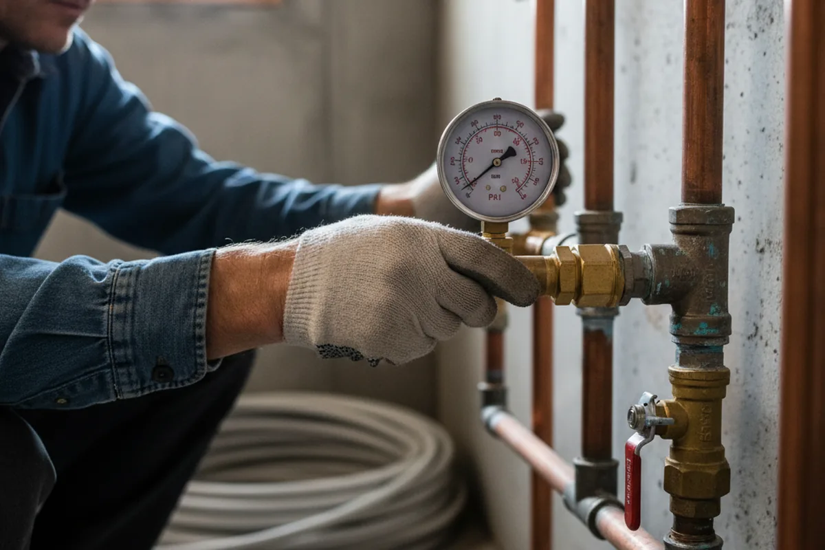 Pressure testing a repaired line during Water Line Repair in San Marino